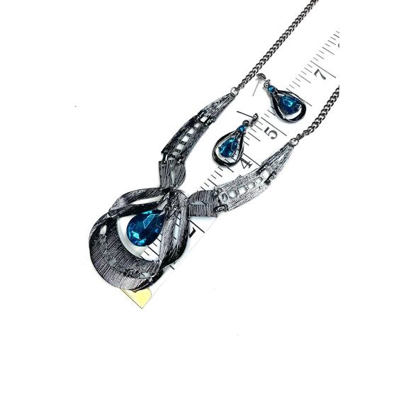 NEW Aqua Blue Topaz Rhinestone Enamel 16" 18" 20" Necklace Earrings Set Lot U092 - Picture 3 of 5